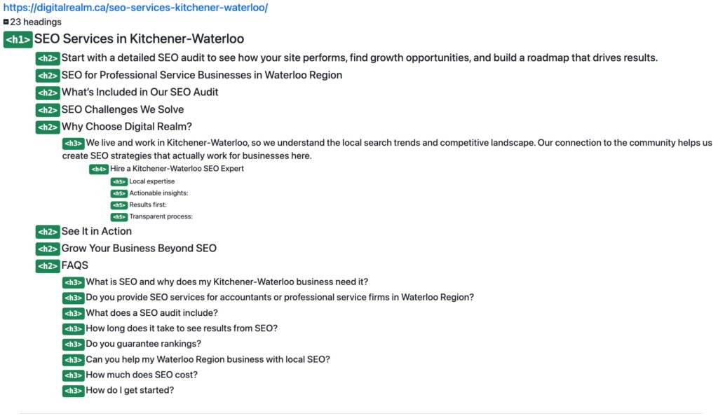 Digital Realm Local SEO Audit Chrome Web Tools Document Outline Screenshot