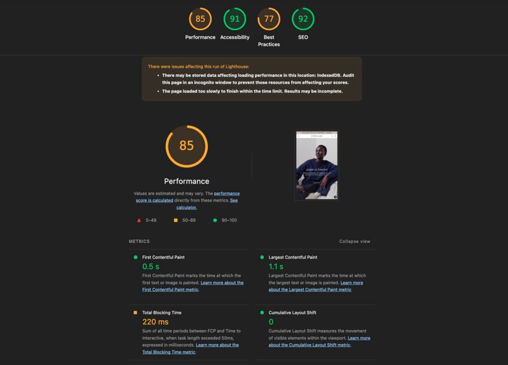 Everlane ECommerce SEO Audit Everlane ECommerce Lighthouse Screenshot SEO Audit