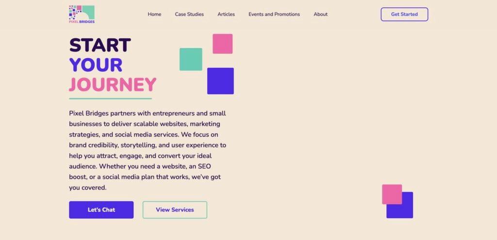 Pixel Bridges Home Page Screenshot